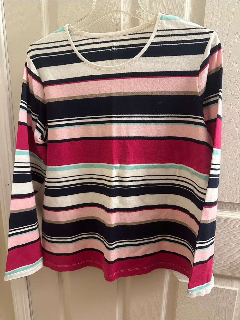 Croft & Barrow Striped Long-Sleeve Crewneck Top in Pink & White - XL